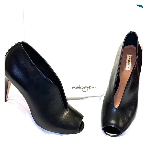 Halogen Black Leather Peep Toe Heels - Size 9.5 - Picture 1 of 6